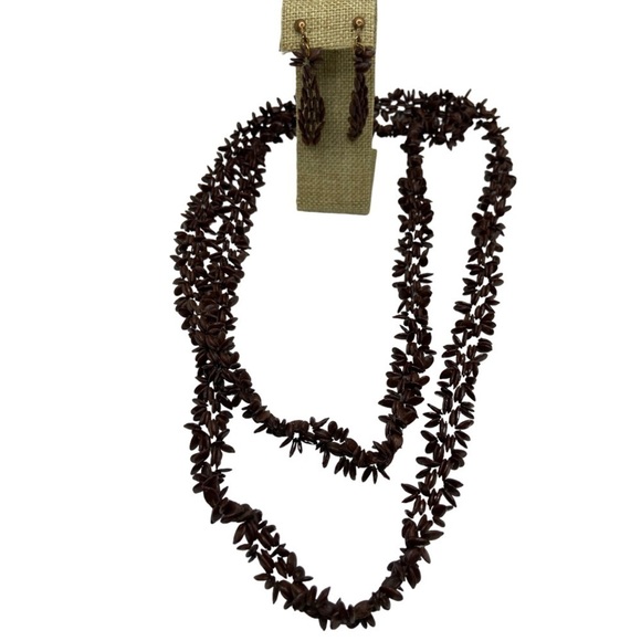 Vintage Handmade Hawaiian KOA Seed Lei Necklace and Matching Earrings Set - Picture 8 of 8
